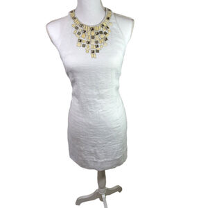 BCBG Max Azria White Sleeveless Dress Open Back Embellished Neck Women's Sz 0